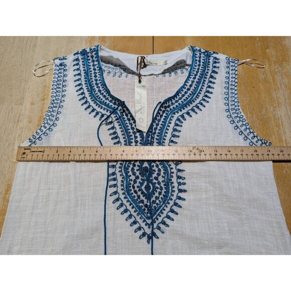 Solitaire by Ravi Khosla sleeveless blue white Summer bohemian embroidered Tunic - Picture 11 of 15